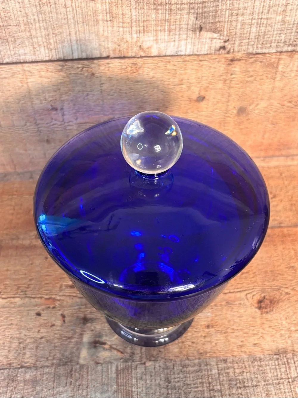 Crate & Barrel Cobalt Blue Glass Candy Jar With Lid Made In Poland Home Decor